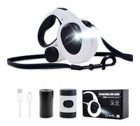 Quppa Correa retráctil para perros de 5 m, 4 en 1 con luz LED, dispensador, bolsa de excrementos, freno de cierre rápido y mango antideslizante, 360° sin enredos para perros de hasta 100 kg, color