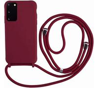 Ququcheng Funda Compatible con Samsung Galaxy A41,Ajustable Collar Correa de Cuello Cordón Cuerda Carcasa TPU Bumper Silicona Skin Caso para Samsung Galaxy A41-Rojo