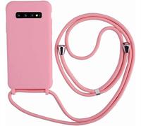 Ququcheng Funda Compatible con Samsung Galaxy S10,Ajustable Collar Correa de Cuello Cordón Cuerda Carcasa TPU Bumper Silicona Skin Caso para Samsung Galaxy S10-Pink