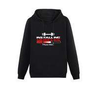 QURUMBAGH Installing Muscles Please Wait Mens Hoodies Pullover Hoody Black Sweatershirt L