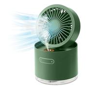 Qurygin Ventilador humidificador plegable de 11,3 x 12,7 cm, ventiladores de escritorio pequeños y silenciosos ajustables con luz nocturna, ventilador de escritorio recargable por USB de 3 velocidades