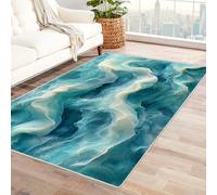 QUSAAOU Alfombra Antideslizante Lavable a Máquina, Abstracto de Ola Azul Bohemia Alfombra, Restaurante, Sala de Estar, Alfombra Antideslizante Abstractas para Interiores-90x120cm