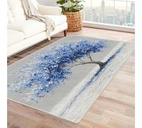 QUSAAOU Alfombra Antideslizante Lavable a Máquina Árbol Azul y Blanco Alfombras Felpudo para Sala, Dormitorio y Oficina Suave y Abstracto Moderno（Azul 366-180x270cm