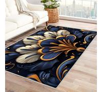 QUSAAOU Alfombra de Área Geométrica con Base Antideslizante, Floral ornado Azul y Dorado Alfombra de área, Antideslizante Adecuada para Salón, Balcón, Lavable en MáQuina -180x240cm