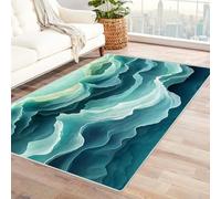 QUSAAOU Alfombra de Área Geométrica con Base Antideslizante, Ola Azul-Verde Alfombra Abstracto Respaldo, Lavable a máquina, para Sala de Estar, Dormitorio, oficina-240x300cm
