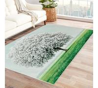 QUSAAOU Alfombra de área Vintage Antideslizante Árbol de Flor Blanca Alfombra Abstracto Respaldo, para Sala de Estar, Dormitorio, Oficina, Uso en Interiores（Blanco 314-210x270cm