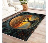 QUSAAOU Alfombra de área Vintage Antideslizante Árbol en Arco Alfombra Abstracto Respaldo, para Sala de Estar, Dormitorio, Oficina, Uso en Interiores(Naranja 44-60x90cm