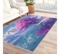 QUSAAOU Alfombra De Patrón Abstracto, Decoración para el Hogar Árbol de montaña púrpura Alfombra de área, Antideslizante Adecuada para Salón, Balcón, Lavable（Púrpura 291-120x180cm
