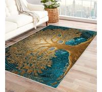 QUSAAOU Alfombra Moderna Lavable Decoración del Hogar Árbol Dorado Celestial Bohemia Restaurante, Sala de Estar, Cocina, Oficina, Alfombra Antideslizante(Oro 12-60x90cm