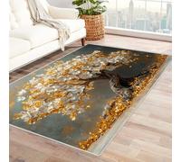 QUSAAOU Alfombra Salon Antideslizante Lavables en Lavadora Árbol de Flor de Oro Blanco Alfombras Sala de Juegos Habitacion Dormitorio Comedor Modernas Tapete(Blanco 59-120x150cm