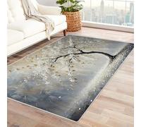 QUSAAOU Alfombra Salon Antideslizante Lavables en Lavadora Árbol de Flores Blancas Alfombras Sala de Juegos Habitacion Dormitorio Comedor Modernas Tapete（Blanco 409-180x270cm