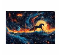 QUSAAOU Animal Lienzos Decorativos Caballo galaxia con luna y estrellas Cuadro Sobre Moderno Dormitorio Cocina Cuadros Pared ImáGenes Wall Art Prints Decor Canvas （Azul-40x60cm1 Sin marco