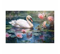 QUSAAOU Animal Lienzos Decorativos Cisne blanco en estanque con nenúfares Cuadro Sobre Moderno Dormitorio Cocina Cuadros Pared ImáGenes Wall Art Prints Decor Canvas （Blanco-80x120cm1 Sin marco