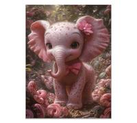 QUSAAOU Animal Lienzos Decorativos Elefante adorable con lazo en jardín de ensueño Cuadro Sobre Lienzo Moderno Dormitorio Cocina Cuadros Pared ImáGenes Wall Art Prints Decor Canvas -60x90cm1 Sin marco