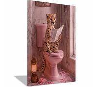QUSAAOU Animal Lienzos Decorativos Guepardo en inodoro rosa leyendo Cuadro Sobre Lienzo Moderno Dormitorio Cocina Cuadros Pared ImáGenes Wall Art Prints Decor Canvas Grande（Tan-60x90cm1 Enmarcado