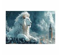 QUSAAOU Animal Lienzos Decorativos León blanco majestuoso sobre ciudad Cuadro Sobre Moderno Dormitorio Cocina Cuadros Pared ImáGenes Wall Art Prints Decor Canvas （Blanco-40x60cm1 Sin marco