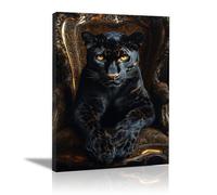 QUSAAOU Animal Lienzos Decorativos Pantera negra ojos dorados trono antiguo Cuadro Sobre Lienzo Moderno Dormitorio Cocina Pared ImáGenes Wall Art Prints Decor Canvas （Negro-70x100cm Enmarcado
