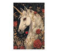 QUSAAOU Animal Lienzos Decorativos Unicornio rosas rojas oro fantasía Cuadro Sobre Lienzo Moderno Dormitorio Cocina Cuadros Pared ImáGenes Wall Art Prints Decor Canvas Grande（Negro-30x45cm1 Sin marco