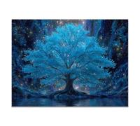 QUSAAOU Arte En Lienzo Naturaleza Árbol azul mágico luciérnagas bosque Lienzo Moderna Ambiente Relajante Para Sala Estar Dormitorio Oficina Hogar ContemporáNeo（Azul-40x60cm1 Sin marco