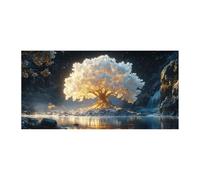 QUSAAOU Arte En Lienzo Naturaleza Árbol de la Vida blanco luminoso cascada noche estrellada Lienzo Moderna Ambiente Relajante Para Sala Estar Dormitorio Oficina Hogar ContemporáNeo -40x80cm1 Sin marco