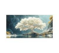 QUSAAOU Arte En Lienzo Naturaleza Árbol de la Vida blanco luminoso lago rocoso sereno Lienzo Moderna Ambiente Relajante Para Sala Estar Dormitorio Oficina Hogar ContemporáNeo -40x80cm1 Sin marco