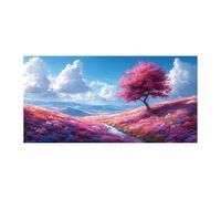 QUSAAOU Arte En Lienzo Naturaleza Árbol de la Vida cerezo rosa campo flores arroyo Lienzo Moderna Ambiente Relajante Para Sala Estar Dormitorio Oficina Hogar ContemporáNeo（Rosa-20x40cm1 Sin marco