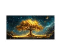 QUSAAOU Arte En Lienzo Naturaleza Árbol de la Vida dorado noche estrellada raíz luminosa Lienzo Moderna Ambiente Relajante Para Sala Estar Dormitorio Oficina Hogar ContemporáNeo -20x40cmSin marco