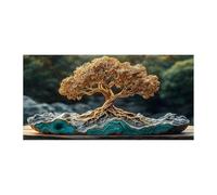 QUSAAOU Arte En Lienzo Naturaleza Árbol de la Vida hilo dorado escultura base ágata Lienzo Moderna Ambiente Relajante Para Sala Estar Dormitorio Oficina Hogar ContemporáNeo -40x80cmSin marco