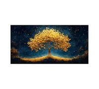 QUSAAOU Arte En Lienzo Naturaleza Árbol de la Vida hojas doradas noche estrellada luminosa Lienzo Moderna Ambiente Relajante Para Sala Estar Dormitorio Oficina Hogar ContemporáNeo -20x40cmSin marco