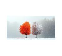 QUSAAOU Arte En Lienzo Naturaleza Árbol de la Vida rojo blanco invierno nevado brumoso Lienzo Moderna Ambiente Relajante Para Sala Estar Dormitorio Oficina Hogar ContemporáNeo -20x40cm1 Sin marco