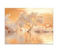 QUSAAOU Arte En Lienzo Naturaleza Árbol floral blanco agua serena amanecer Lienzo Moderna Ambiente Relajante Para Sala Estar Dormitorio Oficina Hogar ContemporáNeo（Blanco-40x60cm1 Sin marco