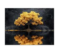 QUSAAOU Arte En Lienzo Naturaleza Árbol otoñal dorado fondo reflejo acuático Lienzo Moderna Ambiente Relajante Para Sala Estar Dormitorio Oficina Hogar ContemporáNeo（Amarillo-40x60cm1 Sin marco
