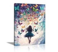 QUSAAOU Arte Pared Moda Joven mariposa columpio cielo Moderno Pinturas Para Pared Dormitorio Decoracion Estilo Vintage Para DecoracióN Para Sala Estar Dormitorio BañO（naranja-80x120cm1 Sin marco