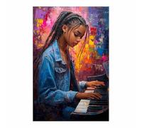 QUSAAOU Arte Pared Moda Mujer trenzas piano fondo abstracto Moderno Pinturas Para Pared Dormitorio Decoracion Estilo Vintage Para DecoracióN Para Sala Estar Dormitorio BañO（Azul-60x90cm1 Sin marco