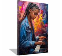 QUSAAOU Arte Pared Moda Mujer trenzas piano fondo abstracto Moderno Pinturas Para Pared Dormitorio Decoracion Estilo Vintage Para DecoracióN Para Sala Estar Dormitorio BañO（Azul-40x60cm1 Enmarcado