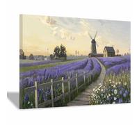 QUSAAOU Cuadro en Lienzo de Paisaje Natural, Flores moradas en el camino Cuadros Decorativos Salón Dormitorio Comedor Decoración de Pared Listo para colgar（Morado-40x60cm Enmarcado
