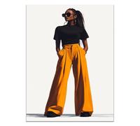 QUSAAOU Cuadro Lienzo Blusa negra pantalones naranjas gafas sol look casual Material Tejido Cuadros Decoracion Modernos Lienzos - ReproduccióN Retrato Mujer Flores Colorido -80x120cm1 Sin marco