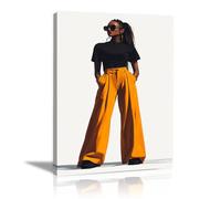 QUSAAOU Cuadro Lienzo Blusa negra pantalones naranjas gafas sol look casual Material Tejido Cuadros Decoracion Modernos Lienzos - ReproduccióN Retrato Mujer Flores Colorido -20x30cm1 Enmarcado