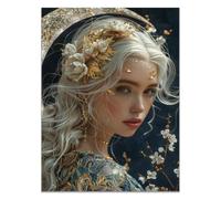 QUSAAOU Cuadro Lienzo Cabello blanco complementos florales dorados porte noble ImpresióN En Material Tejido No Tejido Cuadros Decoracion Modernos Lienzos- ReproduccióN Retrato Mujer-40x60cm1 Sin marco