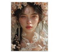 QUSAAOU Cuadro Lienzo Dama con corona floral y mariposas naturaleza mágica ImpresióN En Material Tejido No Tejido Cuadros Decoracion Modernos Lienzos - ReproduccióN Retrato Mujer -80x120cm1 Sin marco