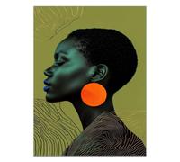 QUSAAOU Cuadro Lienzo Mujer africana líneas doradas Material Tejido Cuadros Decoracion Salon Modernos Lienzos-ReproduccióN Retrato Mujer Flores Colorido（verde oliva-60x90cm1 Sin marco