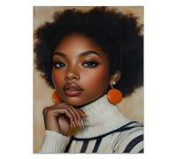 QUSAAOU Cuadro Lienzo Mujer afro pendientes naranjas retrato paisaje Material Tejido Cuadros Decoracion Salon Modernos Lienzos-ReproduccióN Retrato Mujer Flores Colorido（beige-40x60cm1 Sin marco