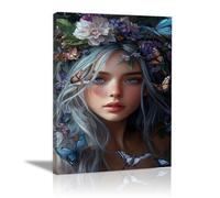 QUSAAOU Cuadro Lienzo Mujer cabello plata retrato mariposas florales Material Tejido Cuadros Decoracion Salon Modernos Lienzos-ReproduccióN Retrato Mujer Flores Colorido（lavanda-70x100cm1 Sin marco