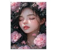 QUSAAOU Cuadro Lienzo Pétalos rosados entre cabello dulzura vegetal natural Material Tejido Cuadros Decoracion Modernos Lienzos - ReproduccióN Retrato Mujer Flores Colorido -30x45cm1 Sin marco