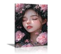 QUSAAOU Cuadro Lienzo Pétalos rosados entre cabello dulzura vegetal natural Material Tejido Cuadros Decoracion Modernos Lienzos - ReproduccióN Retrato Mujer Flores Colorido -30x45cm1 Enmarcado