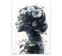 QUSAAOU Cuadro Lienzo Silueta limpia ornamentos florales decoración discreta ImpresióN En Material Tejido No Tejido Cuadros Decoracion Modernos Lienzos- ReproduccióN Retrato Mujer-70x100cm1 Sin marco