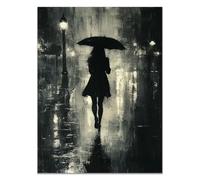 QUSAAOU Cuadro Lienzo Silueta paraguas calle lluvia ImpresióN En Material Tejido No Tejido Cuadros Decoracion Salon Modernos Lienzos-ReproduccióN Retrato Mujer（gris oscuro-30x45cm1 Sin marco