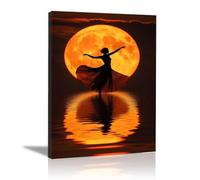 QUSAAOU Cuadros Decoracion Bailarina luna silueta Modernos Para Dormitorios Cuadro Decorativos De Salon Lienzos Pared Decoracion Lienzo Mujer Moderna Retrato（naranja-20x30cm1 Sin marco