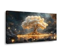 QUSAAOU Cuadros Decoracion Modernos Árbol de la Vida magnolia blanco luminoso reflejo agua dorada Cuadros Decoracion Salon Modernos,Dormitorios HabitacióN Comedor Pasillos（Blanco-60x120cm1 Enmarcado