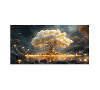 QUSAAOU Cuadros Decoracion Modernos Árbol de la Vida magnolia blanco luminoso reflejo agua dorada Cuadros Decoracion Salon Modernos,Dormitorios HabitacióN Comedor Pasillos（Blanco-70x140cm1 Sin marco